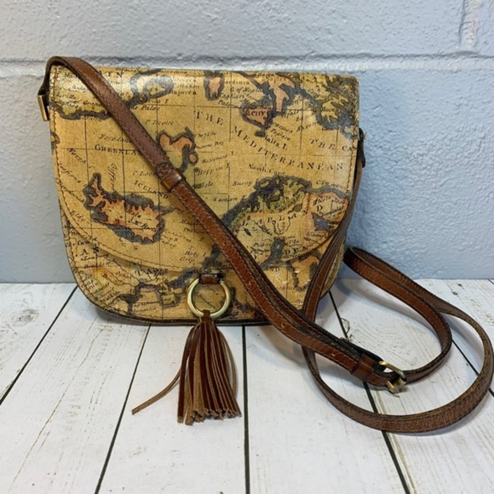 Patricia Nash Brinlee Leather Saddle Crossbody Bag-European Map - Picture 3 of 14